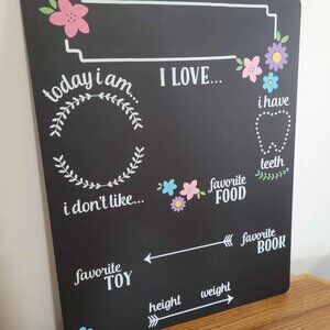Baby Monthly Milestone Photo Sharing Chalkboard 15.5"x19.75" Floral Spring Girl
